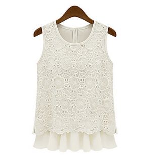 Clothing Lace Ruffle Sleeveless Vest Shirt T Shirt Top White Blouses Georgette