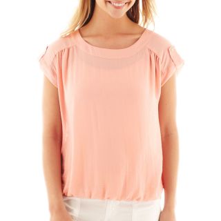 A.N.A Short Sleeve Banded Bottom Top, Coral Cloud