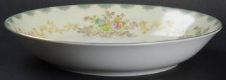 Meito V1848 Coupe Soup Bowl, Fine China Dinnerware   Green Border, Floral Sprays