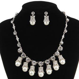 Charming Alloy Silver Plated With Clear Rhinestone and Immitation Pearl Bridal Jewelry Set(Necklace,Earrings)