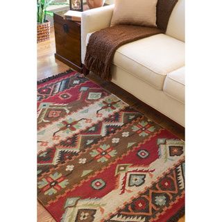 Hand woven Red/tan Southwestern Aztec Knoxville Wool Flatweave Rug (8 X 11)