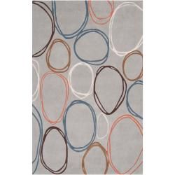 Hand tufted Contemporary Grey Dragonets Geometric Circles Abstract Rug (8 X 11)