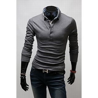 Langdeng Casual Harem Slim Long Sleeve Polo Shirt(Gray)