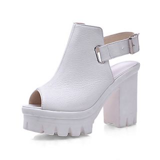 ELF Shoes Womens Fashion Peep Toe Platform Slingbacks Chunky Heel PU Leather Shoes