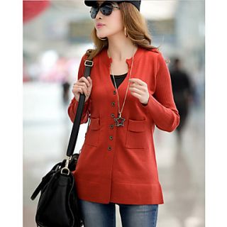 Womens Casual Pure Color Buckle Cardigan