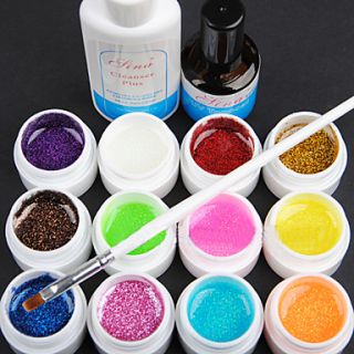 15PCS 12 Color 8ML Glitter Powder UV Color Gel Nail Art Set D