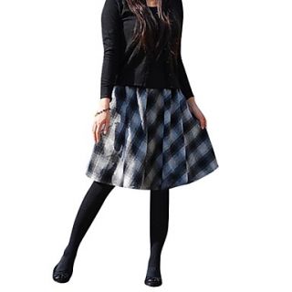 Womens Plaid Wool Casual Black Middle Woman Skirts