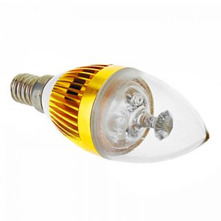 E14 3W 3xHigh Power 270LM 6000K Cool White Light LED Candle Bulb   Gold Cover (85 265V)