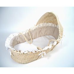 Natural Moses Basket With Beige Gingham Bedding