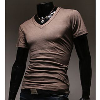 Aowofs HOT New Style Pure Color Korean Style Short sleeve V neck T shirt(Coffee)