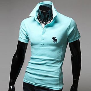 Aowofs HOT Mens Elk Embroidered Short sleeve Fashion Slim Polo Shirt(Light Blue)