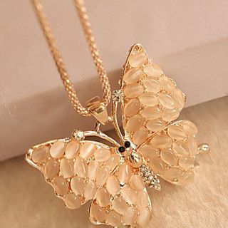 High Quality Opal Stone Butterfly Long Necklace Sweater Chain