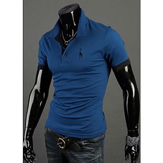 Langdeng Casual Short Sleeve Polo Shirt(Blue)
