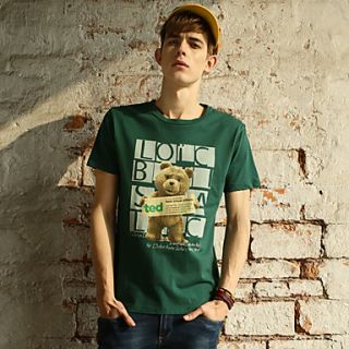 YiRANCP Mens Fashion Korean Style Round Collar Bear Printed Short Sleeve Shirt (Green)