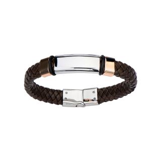 Inox Jewelry Mens Stainless Steel & Brown Leather Woven Bracelet