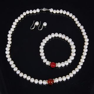 Graceful Natural Pearl Jewely Set Including Necklace,Earrings,Bracelet For Women
