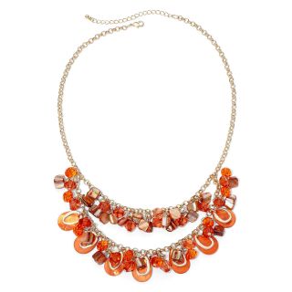 MIXIT Gold Tone Orange Shell and Bead Cluster Bib Necklace