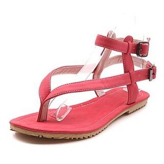 Faux Leather Womens Flat Heel Flip Flops Sandals With Buckle hoes(More Colors)