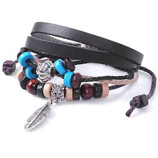 Shining Infinity Style Vintage Indiana Feather Leather Beads Bracelet (Screen Color)