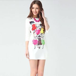 YIMN WomenS Latest European Spring Cats Floral Dress(White)