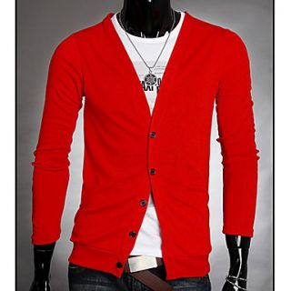 HKWB Casual Deep V Neck Cotton Slim Short Sleeve Sweater(Red)