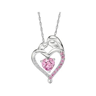 Lab Created Pink Sapphire Mother & Child Heart Pendant, Womens