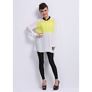 JRY Womens Simple Round Neck Contrast Color Chiffon Blouse