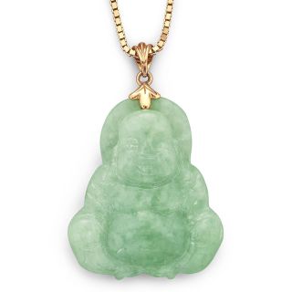 Genuine Jade Buddha Pendant 14K/Sterling Silver, Womens