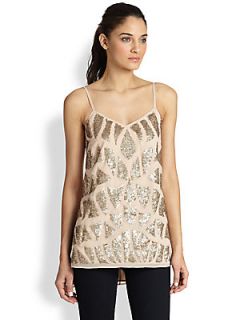 Needle & Thread Sequined Pattern Georgette Tank   Viintage Pink Gold