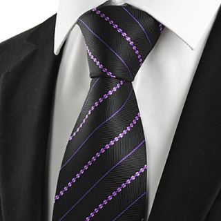 Tie New Purple Striped Black Mens Tie Necktie Wedding Party Holiday Prom Gift