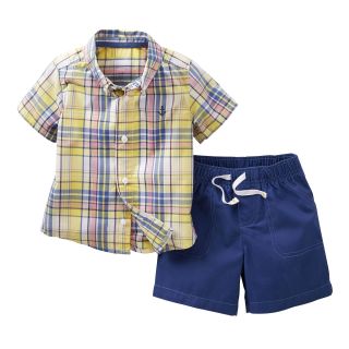 Carters 2 pc. Short Sleeve Plaid Shirt and Short Set   Boys newborn 24m,