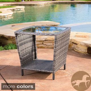 Christopher Knight Home Weston Outdoor Wicker Side Table With Glass Top