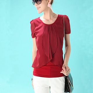 E Shop 2014 Summer Slim Ruffle Short Sleeve Chiffon Shirt (Red)