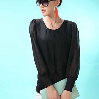 E Shop 2014 Summer Slim Ruffle Long Sleeve Chiffon Shirt (Black)
