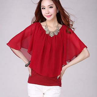 E Shop 2014 Maxi Bat Sleeve Chiffon Shirt (Red)