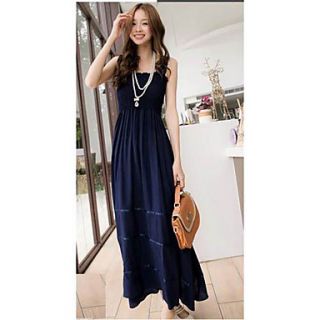 Successful Korean Lace Brace Long Section Dress (Navy Blue)