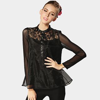 JRY Womens Simple Black Cut Out Lace Chiffon Loose Fit Blouse