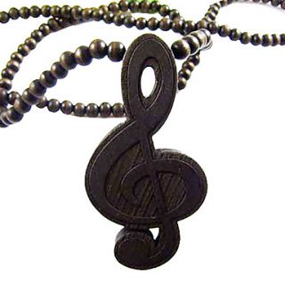 Music Symbol Pattern Wooden Necklace