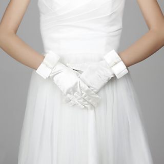 Elastic Satin Fingertips Wrist Length Wedding/Evening Gloves With Pearls