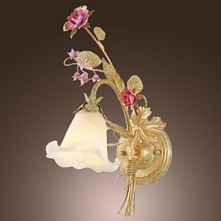 40W Nature Inspired Wall Light with Glass Floral Shade and Metal Branch Arm E14/E12