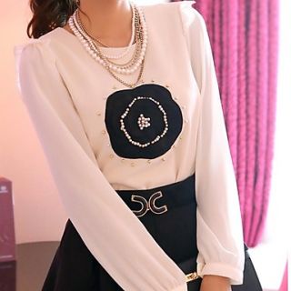 Jingpin Womens Beads Long Sleeve Chiffon Dress (White)