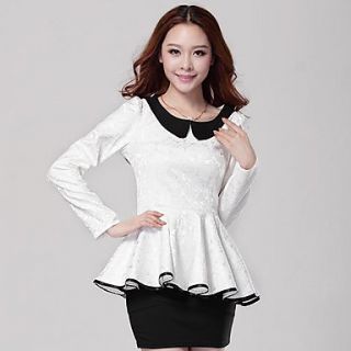 K Star Womens Korean Vintage Embroidery Doll Collar Waist Tops(White)