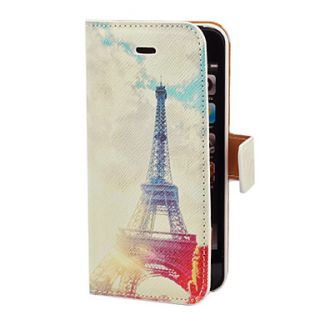 Sunrise and Eiffel Towel Pattern PU Full Body Case with Card Slot and Stand for iPhone 5/5S
