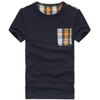 Lucassa Mens Simple Check Pocket Short Sleeve Casual T Shirt(Navy Blue)