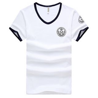 LangXin Mens Round Collar Simple Medal Print Solid Color Short Sleeve T Shirt(White,Royal Blue)