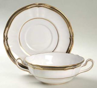 Spode Chancellor Black Flat Cream Soup Bowl & Saucer Set, Fine China Dinnerware
