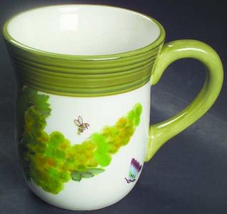 Vintage Orchard Mug, Fine China Dinnerware   Raymond Waites,Green Rim W/Rings,Fr