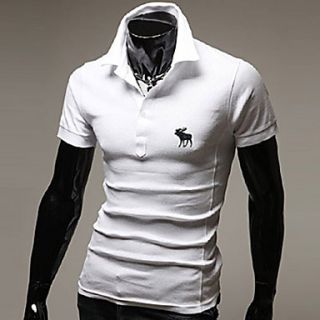 Aowofs HOT Mens Elk Embroidered Short sleeve Fashion Slim Polo Shirt(White)