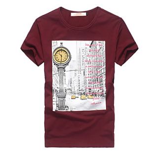Lucassa Mens Simple Print Short Sleeve Casual T Shirt(Wine)