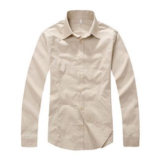 Lucassa Mens Korean Solid Color Slim Long Sleeve Shirt(Almond)